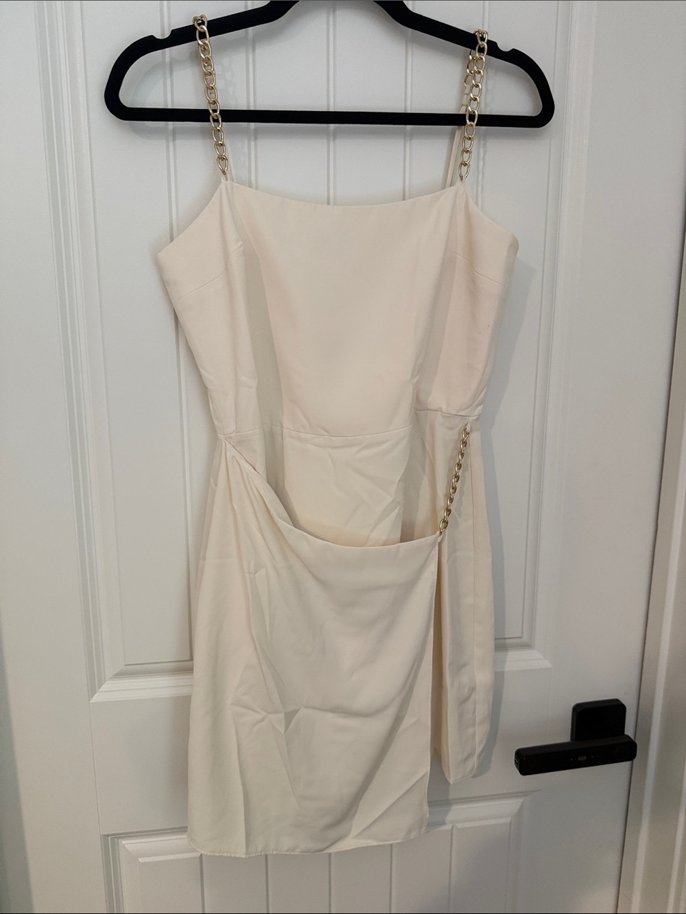 Amanda Uprichard Cream Mini Dress with Gold Chain Straps